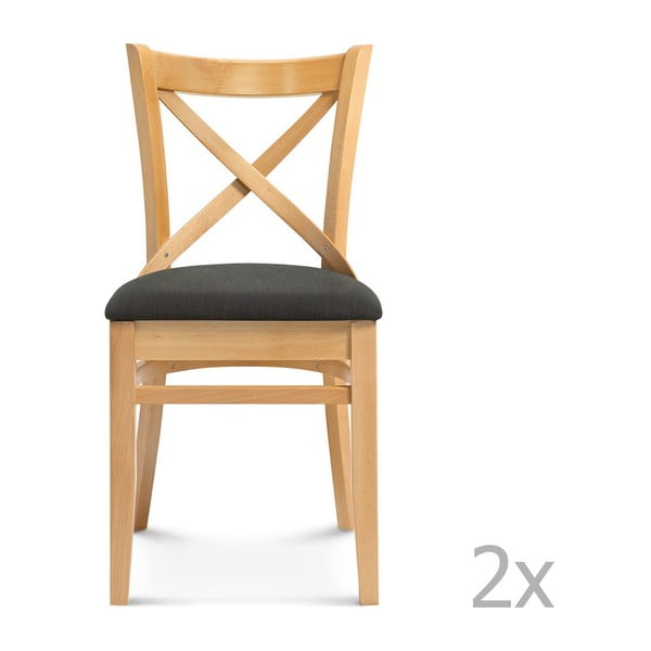Sada 2 drevených stoličiek s čiernym čalúnením Fameg Hagen