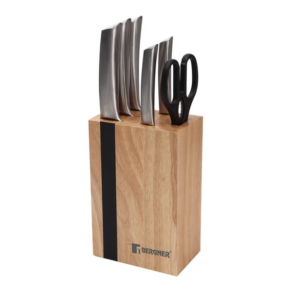 Set 5 nožov a dreveného bloku Bergner Keops Steel