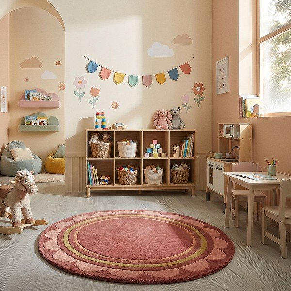 Vínovočervený ručne tkaný vlnený okrúhly koberec ø 120 cm Lois – Flair Rugs-image-2
