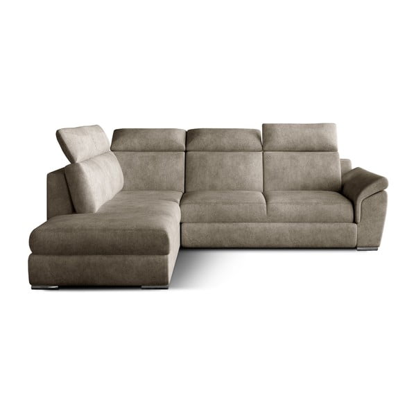 Béžová zamatová rozkladacia/s úložným priestorom rohová pohovka (ľavý roh/do L) Loreto – ELTAP