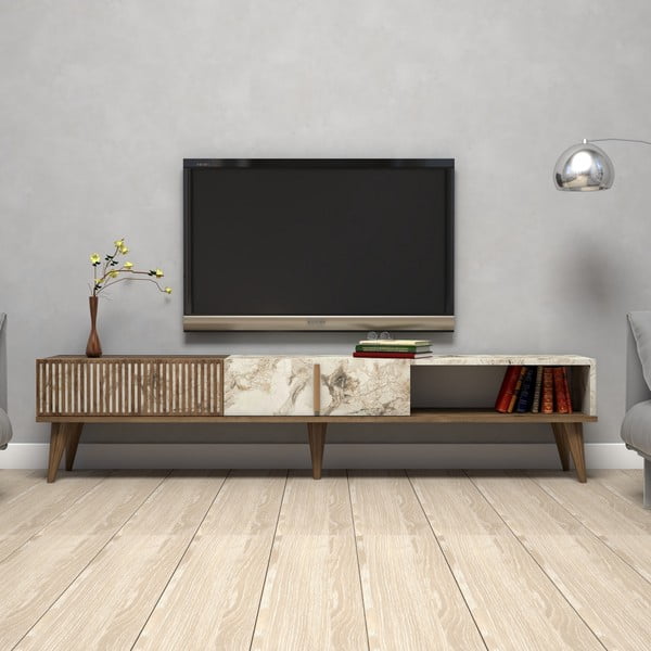 TV stolík v dekore mramoru v prírodnej farbe 180x40 cm Milan – Kalune Design-image-1