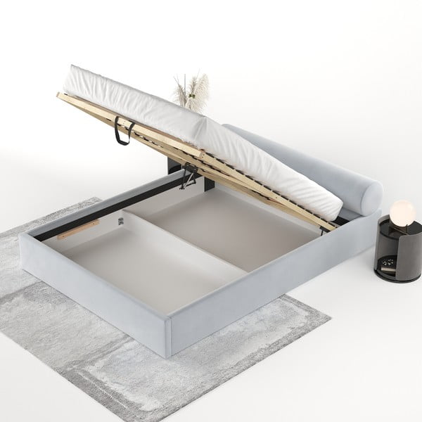 Svetlosivá čalúnená dvojlôžková posteľ s úložným priestorom s roštom 160x200 cm Solvo – Maison de Rêve-image-4