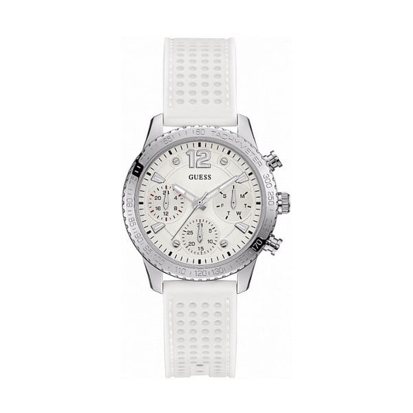 Dámske hodinky s bielym silikónovým remienkom Guess W1025L1