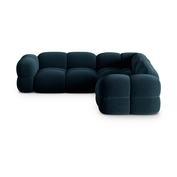 Tmavomodrá zamatová rohová pohovka Loretto – Cosmopolitan Design