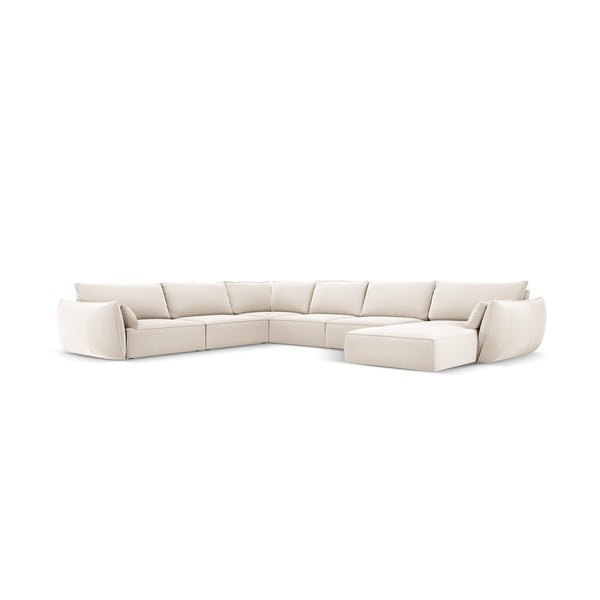 Béžová zamatová rohová pohovka (ľavý roh/do "U") Vanda – Mazzini Sofas-image-2
