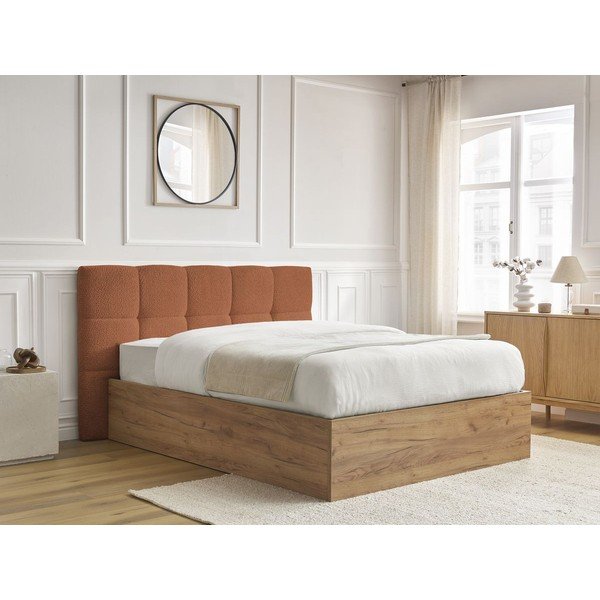 Čalúnená čalúnená/z drevotriesky dvojlôžková posteľ s úložným priestorom s roštom 180x200 cm v terakotovej farbe Kumo – Bobochic Paris-image-2