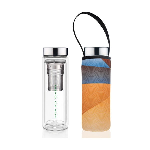 Cestovná sklenená termofľaša s dvojitou stenou v obale BBBYO Mellow, 500 ml