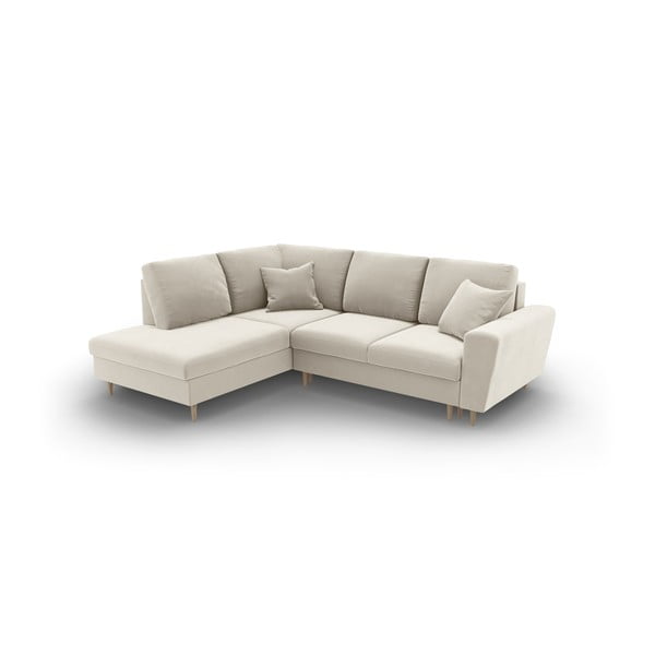 Béžová zamatová rozkladacia/s úložným priestorom rohová pohovka (ľavý roh/do L) Kyoto – Cosmopolitan Design-image-1