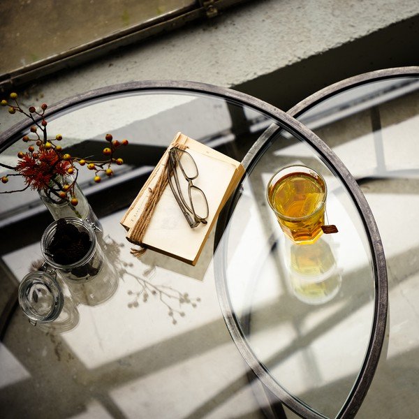 Sivé sklenené okrúhle konferenčné stolíky v súprave 2 ks ø 75 cm Duarte - Light & Living-image-2