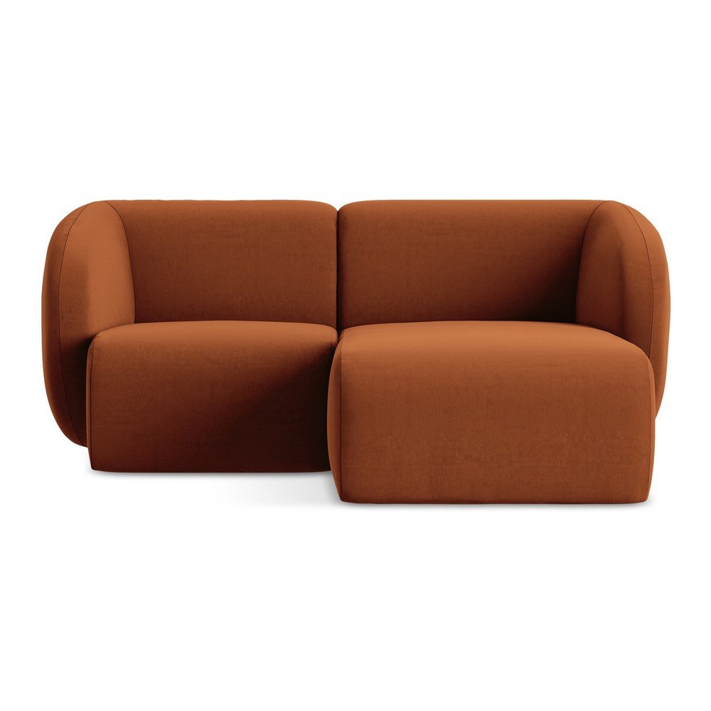 Zamatová rohová pohovka v terakotovej farbe (pravý roh/s leňoškou) Lani – Makamii