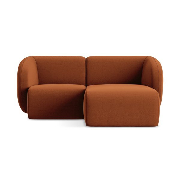 Zamatová rohová pohovka v terakotovej farbe (pravý roh/s leňoškou) Lani – Makamii