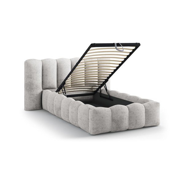 Sivá čalúnená jednolôžková posteľ s úložným priestorom s roštom 90x200 cm Lupine – Micadoni -image-1