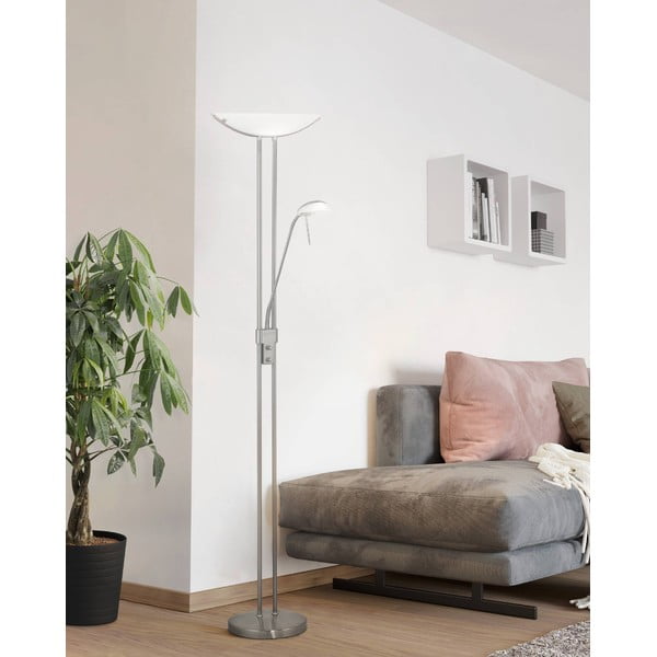 Stojacia lampa v matne striebornej farbe so skleneným tienidlom (výška 180 cm) BAYA – EGLO-image-1