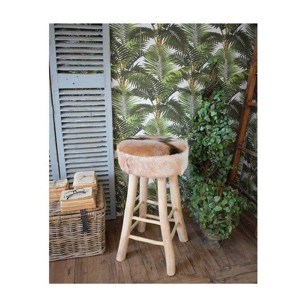 Barová stolička z teakového dreva a kozej kože Orchidea Milano Aspen, výška 73 cm