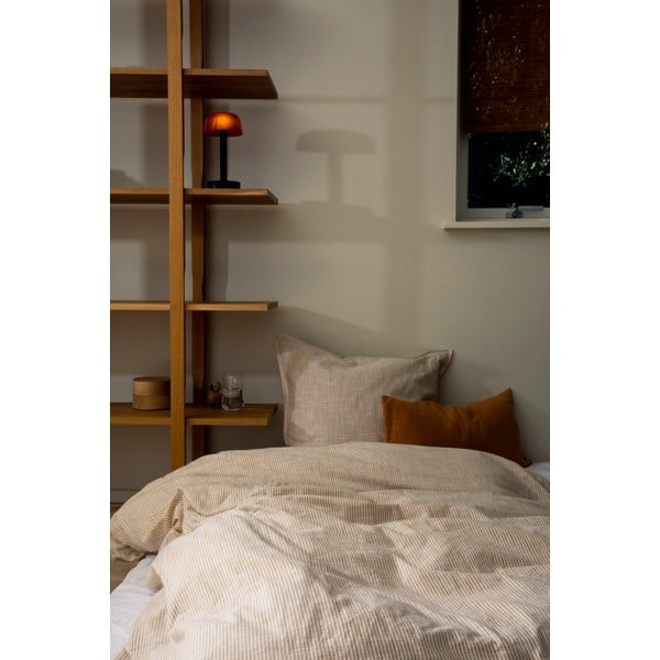 Okrovožlto-biele predĺžené obliečky na jednolôžko z bio bavlny 140x220 cm Monochrome Lines - JUNA-image-2