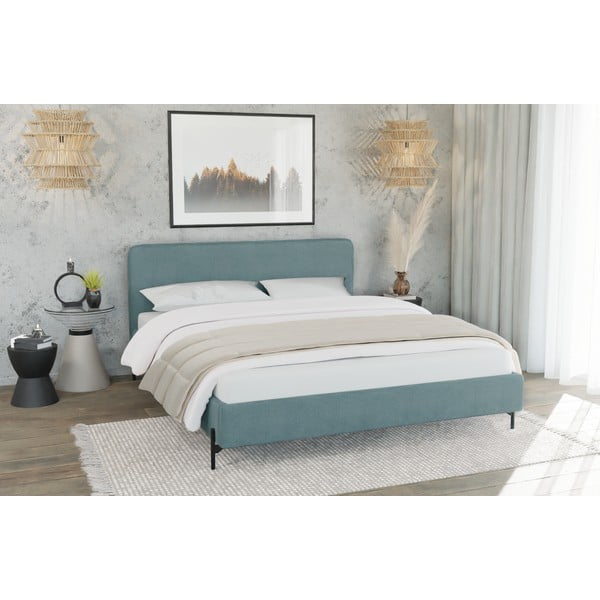 Svetlomodrá čalúnená dvojlôžková posteľ s roštom 160x200 cm Barker – Ropez-image-2