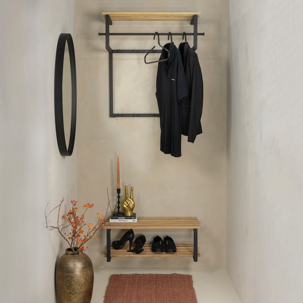 Čierny/v prírodnej farbe kovový nástenný vešiak s poličkou 76 cm Rizzoli – Spinder Design-image-2