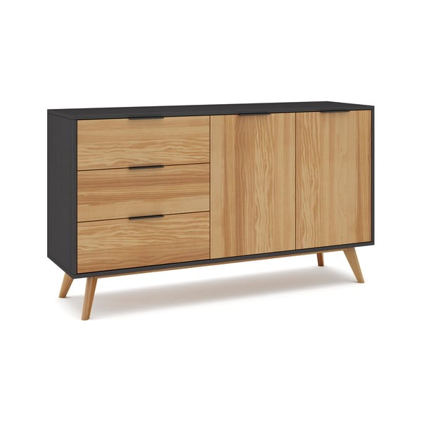 Čierna/prírodná nízka komoda z borovicového dreva 140x81 cm Lavis – Marckeric-image-3