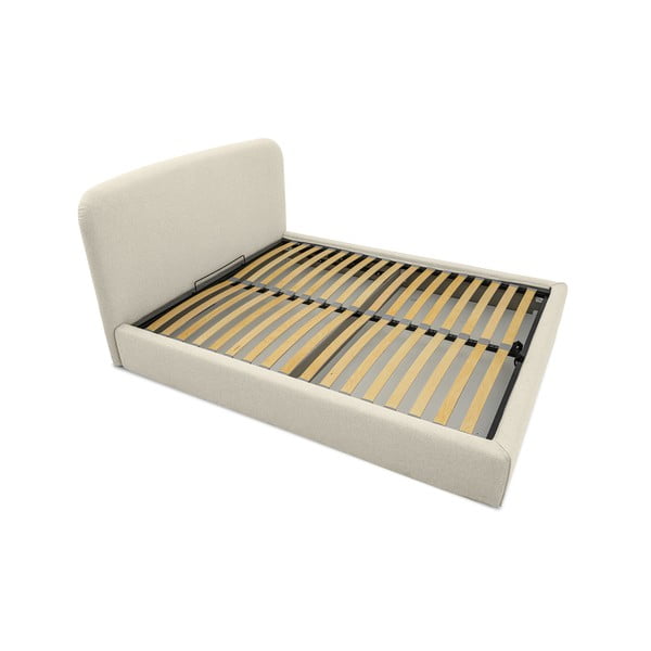 Krémovobiela čalúnená dvojlôžková posteľ s úložným priestorom s roštom 140x190 cm Sea – Scandic-image-3