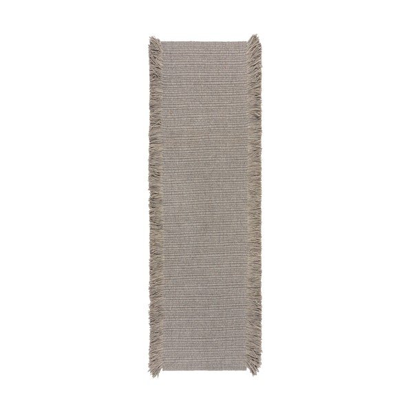 Sivý ručne tkaný behúň s prímesou vlny 60x230 cm Rene Fringed Ribbed – Flair Rugs