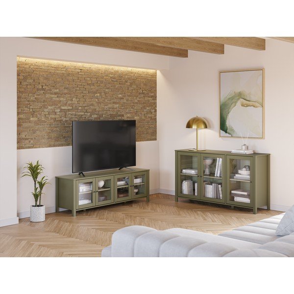 Zelený TV stolík z borovicového dreva 150x50x40 cm Alessandra – Marckeric-image-4