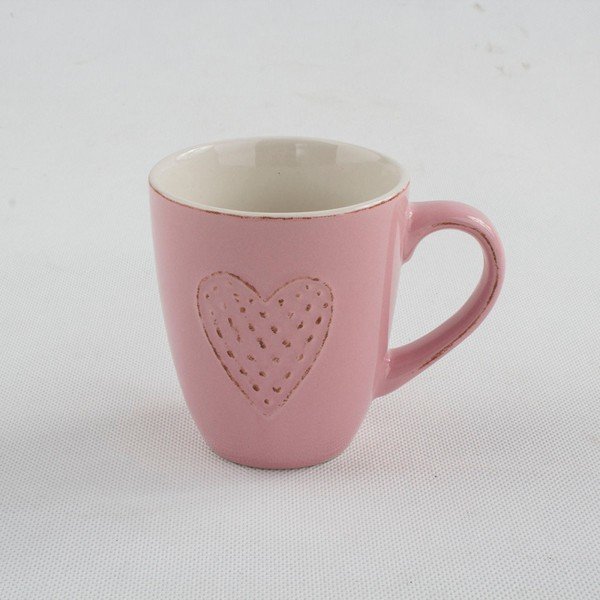 Ružový keramický hrnček Dakls Dots Heart, 300 ml