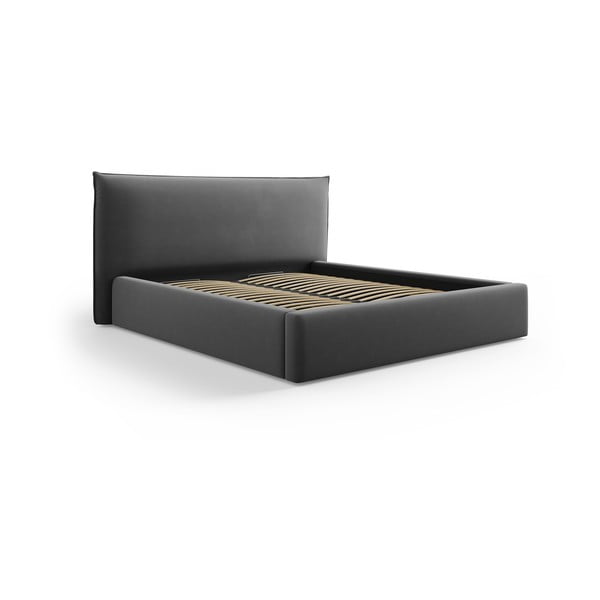 Tmavosivá čalúnená dvojlôžková posteľ s úložným priestorom a roštom 180x200 cm Elio – Milo Casa