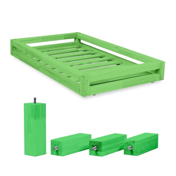 Set zelenej zásuvky pod posteľ a 4 predĺžených nôh Benlemi, pre posteľ 80 x 200 cm