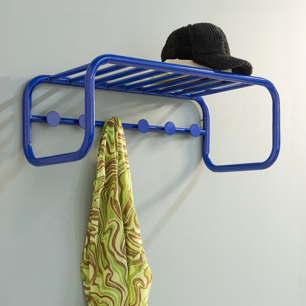 Modrý kovový nástenný vešiak s poličkou 72 cm Retro – Spinder Design-image-1