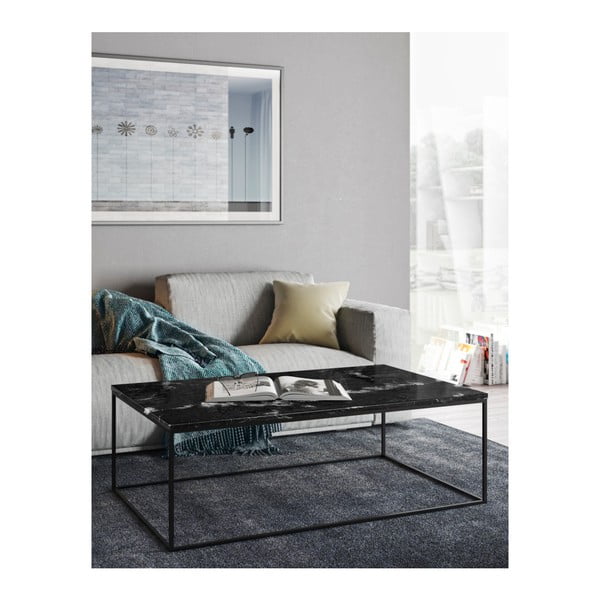 Čierny mramorový konferenčný stolík s čiernymi nohami TemaHome Gleam, 120 x 75 cm-image-4