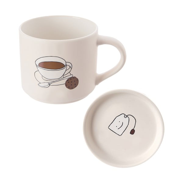 Biely porcelánový hrnček s viečkom 450 ml – Orion