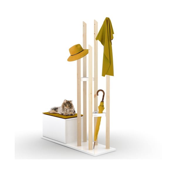 Set vešiaka na kabáty a lavice s úložným priestorom so žltým detailom Rafevi Katana