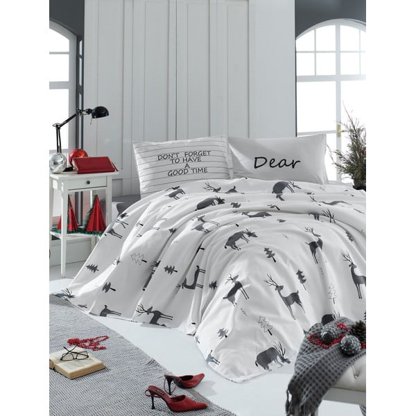 Set bavlneného plédu, plachty a 2 obliečok na vankúše na dvojlôžko EnLora Home GoodTime White, 200 × 235 cm