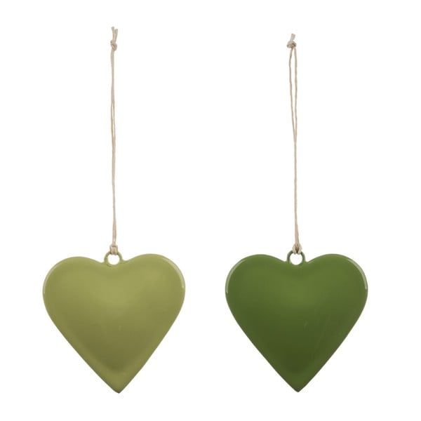 Sada 2 veľkých zelených závesných dekorácií z posmaltovaného kovu s motívom srdca Ego Dekor, ø 8 cm