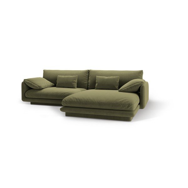 Svetlozelená zamatová rohová pohovka (pravý roh/s leňoškou) Torino – Micadoni -image-1