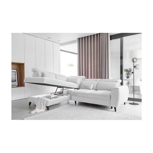 Biela zamatová rozkladacia/s úložným priestorom rohová pohovka (ľavý roh/do L) Noble – ELTAP-image-3