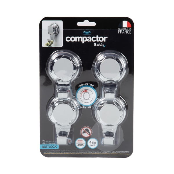 Samodržiace kovové háčiky v súprave 4 ks v striebornej farbe Bestlock Bath – Compactor-image-4