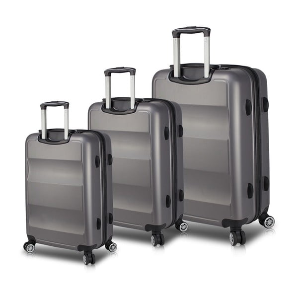 Sada 3 sivých cestovných kufrov na kolieskach s USB portami My Valice LASSO Travel Set