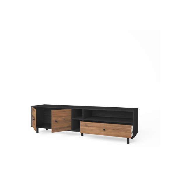 Čierny/prírodný TV stolík v dekore orecha 180x47 cm Roald – Marckeric-image-4