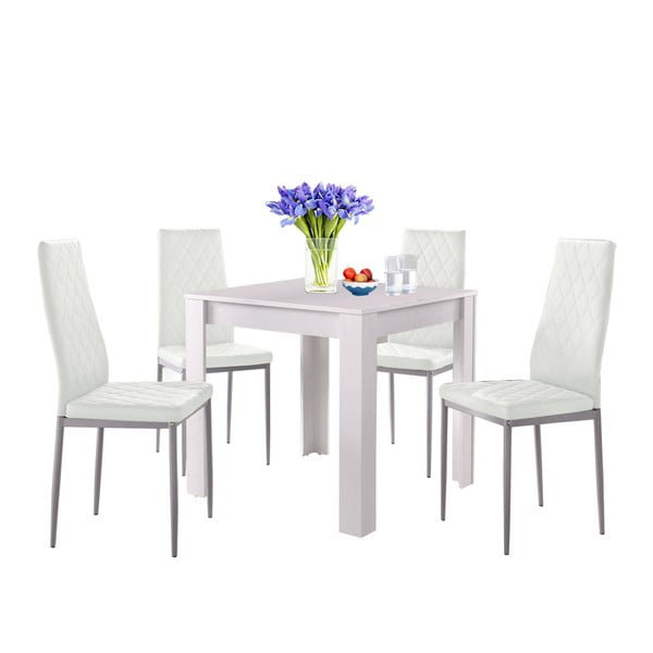 Set bieleho jedálenský stola a 4 bielych jedálenských stoličiek Støraa Lori and Barak, 80 x 80 cm