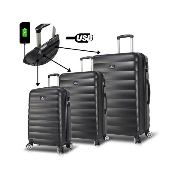 Sada 3 čiernych cestovných kufrov na kolieskach s USB porty My Valice RESSO Travel Set-image-1