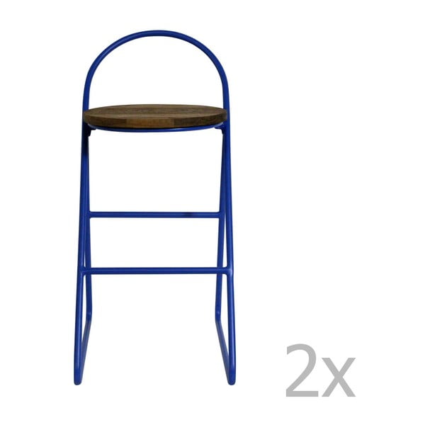 Sada 2 barových stoličiek s brestovým drevom a modrou kovovou konštrukciou Red Cartel Duke, výška 78 cm