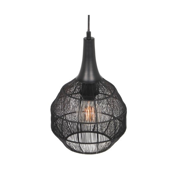 Matne čierne závesné svietidlo s kovovým tienidlom Soraya – Trio-image-1