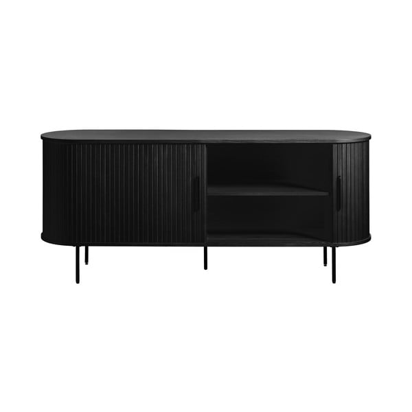 Čierna nízka komoda v dekore duba s posuvnými dverami 76x180 cm Nola – Unique Furniture-image-3
