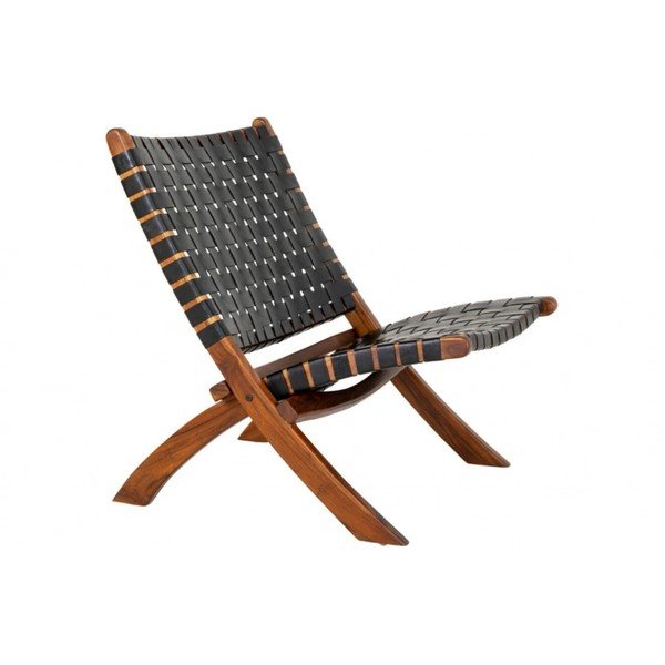 Čierne kožené kreslo s výpletom Perugia - House Nordic-image-3