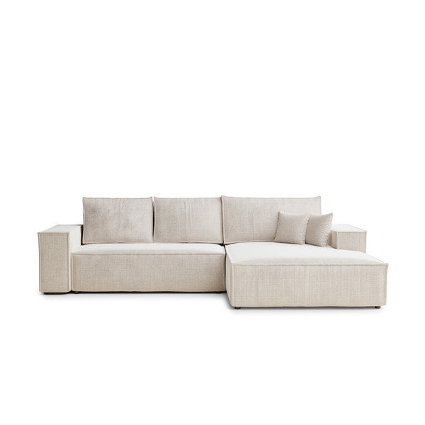 Krémová ženilková rozkladacia/s úložným priestorom rohová pohovka (pravý roh/s leňoškou) Maze – Maison de Rêve