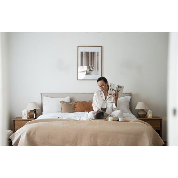 Béžová dvojlôžková posteľ Bobochic Paris Sary Dark, 180 x 200 cm-image-1