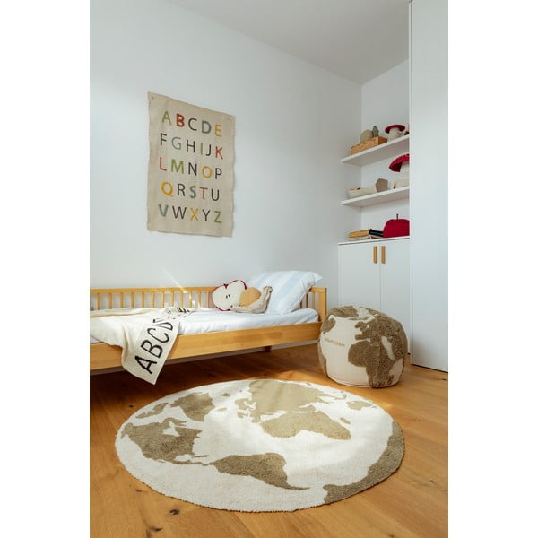 Zelený/krémový prateľný/ručne tkaný bavlnený detský koberec ø120 cm World Map – Lorena Canals-image-3
