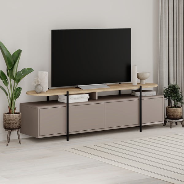 Sivo-béžový TV stolík v dekore duba 160x48 cm Hinoa – Marckeric-image-1