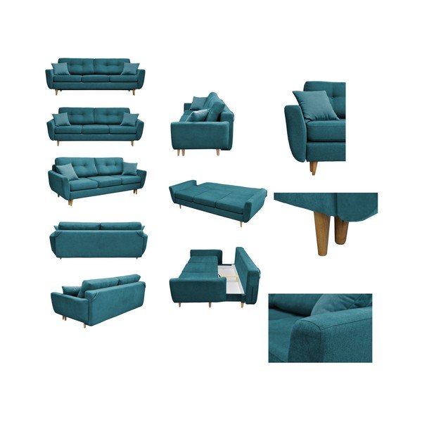 Tyrkysová rozkladacia pohovka so svetlými nohami Mazzini Sofas Roso-image-2